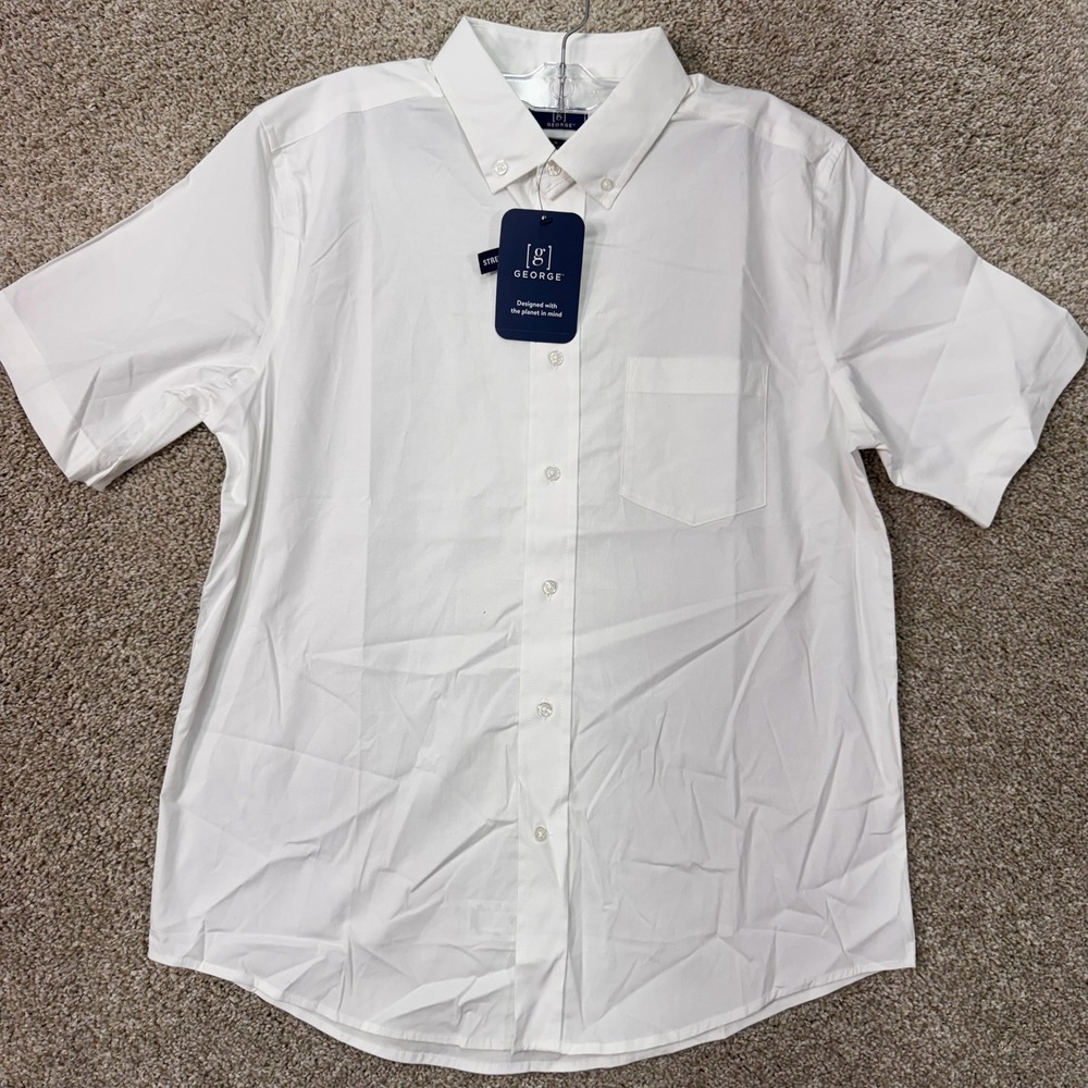 George Shirt Mens M Classic Fit Poplin White Short Sleeve Button-Down NEW